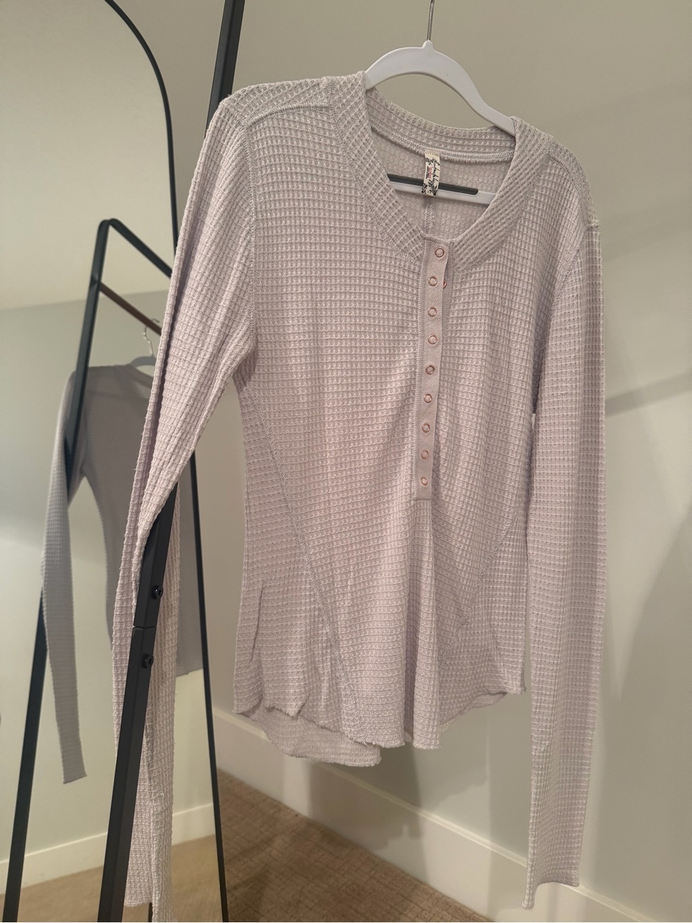 We the Free Hudson Waffle Knit Henley Long Sleeve Top - Light gray
